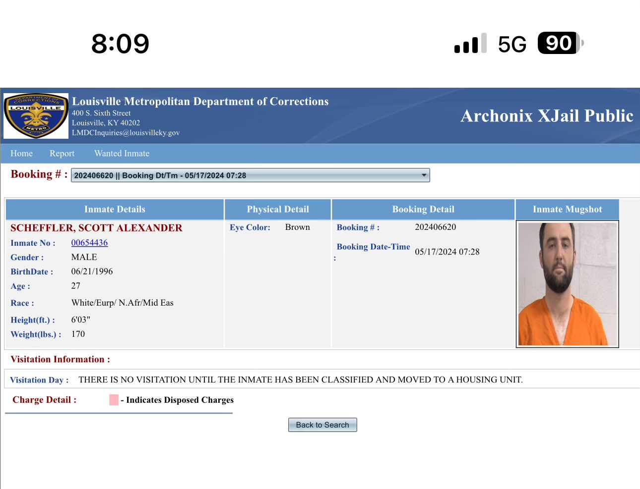 Scottie Scheffler's mugshot
