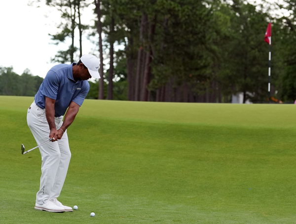 Tiger Woods in practice at the US Open on Monday