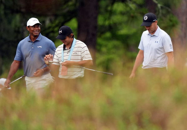 Tiger Woods with Charlie Woods and Jordan Spieth