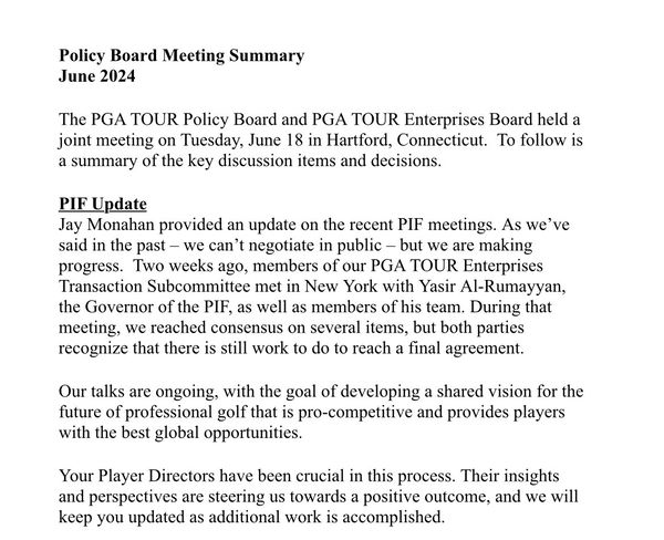 PGA Tour members were sent this memo