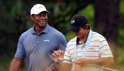 Tiger Woods with son Charlie Woods at the US Open