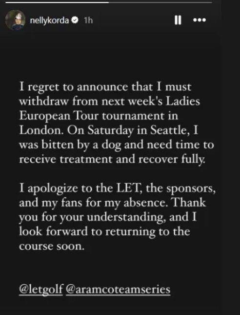 Nelly Korda's statement posted on Instagram