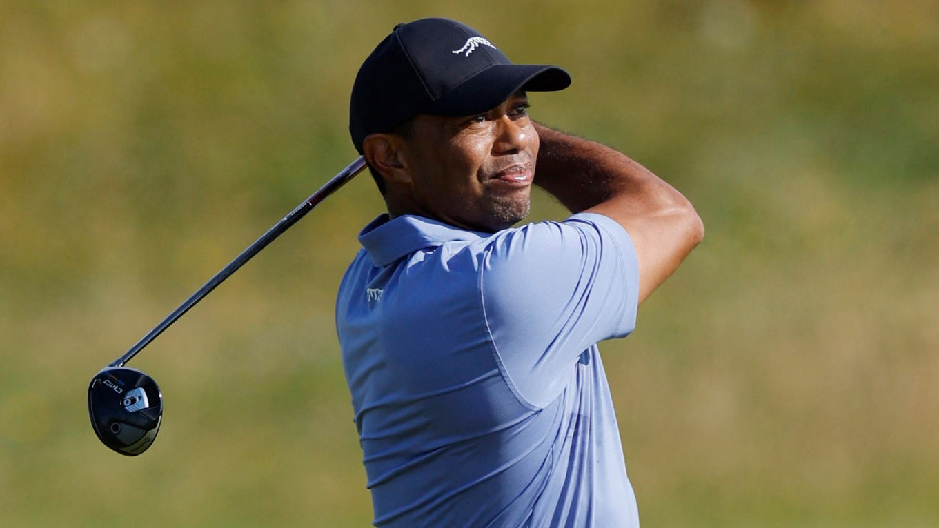 Tiger Woods hitting a 3-wood at The Open