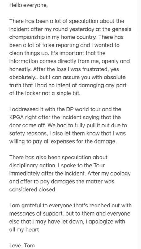 Tom Kim's statement