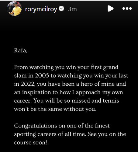 Rory McIlroy's message to Rafael Nadal