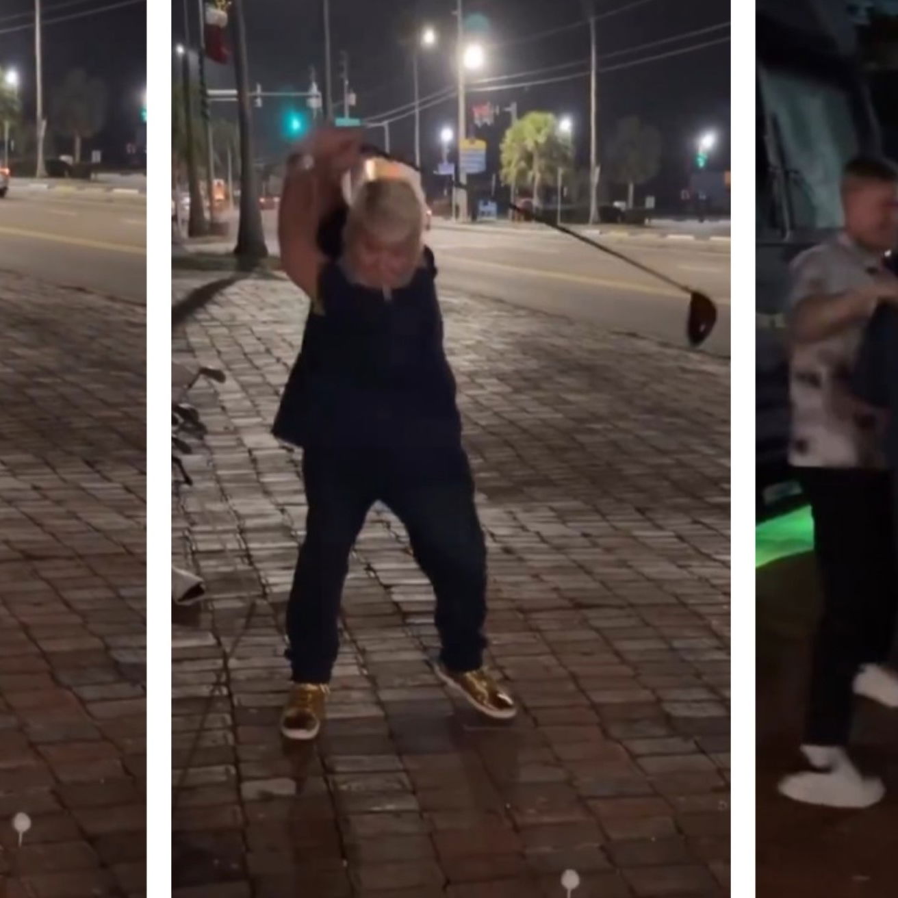 John Daly hits a shot over a highway