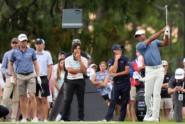 Charlie Woods and Tiger at the 2024 U.S. Open