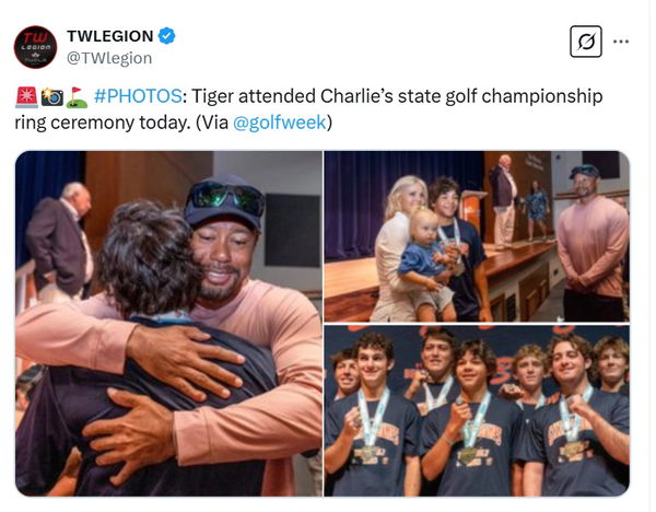 Tiger with son Charlie in 2024