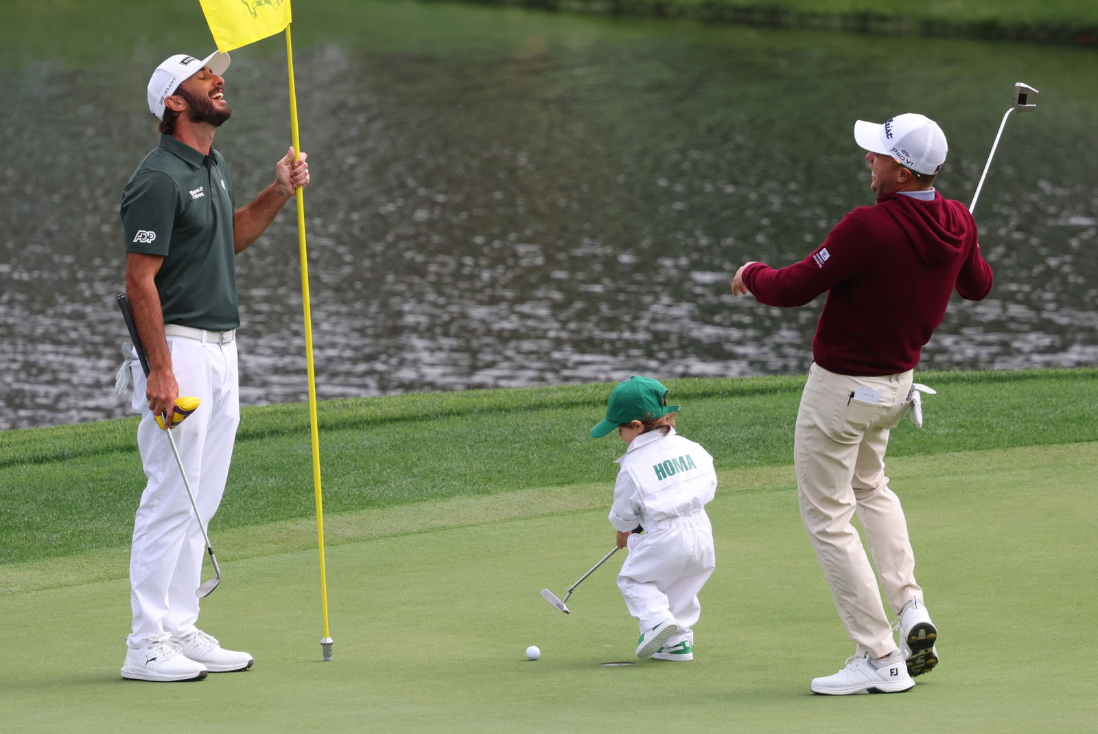 Max Homa and Justin Thomas during the par 3 contest at the 2025 Masters