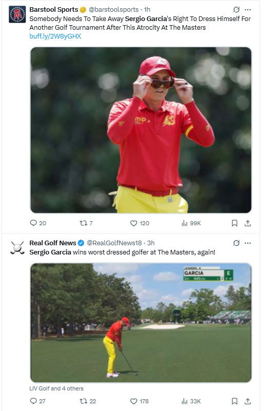 Golf fans reacted to Garcia's outfit