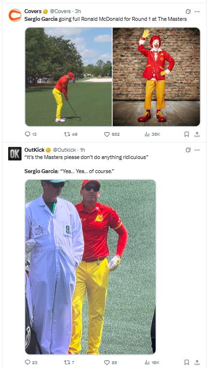 Golf fans reacted to Garcia's outfit