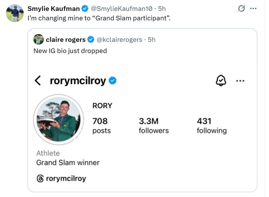 Rory's new social media bio