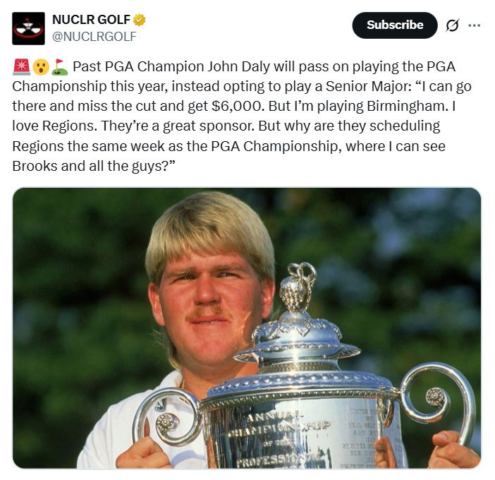Daly is opting out of the PGA