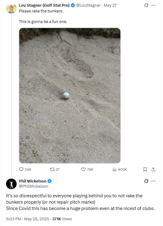 Mickelson's response to an unraked bunker