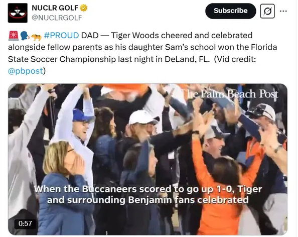 Woods watching daughter Samantha