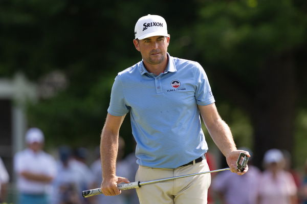 Keegan Bradley plays a shot during the Travelers Championship golf tournament