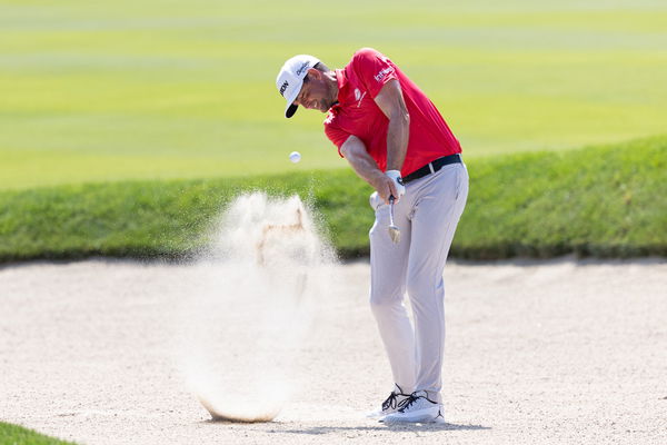 Keegan Bradley plays a shot during the final round of the Travelers Championship golf tournament