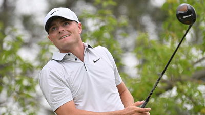Luke Clanton watches his tee shot at the third hole during the second round of the RBC Canadian Open golf tournament