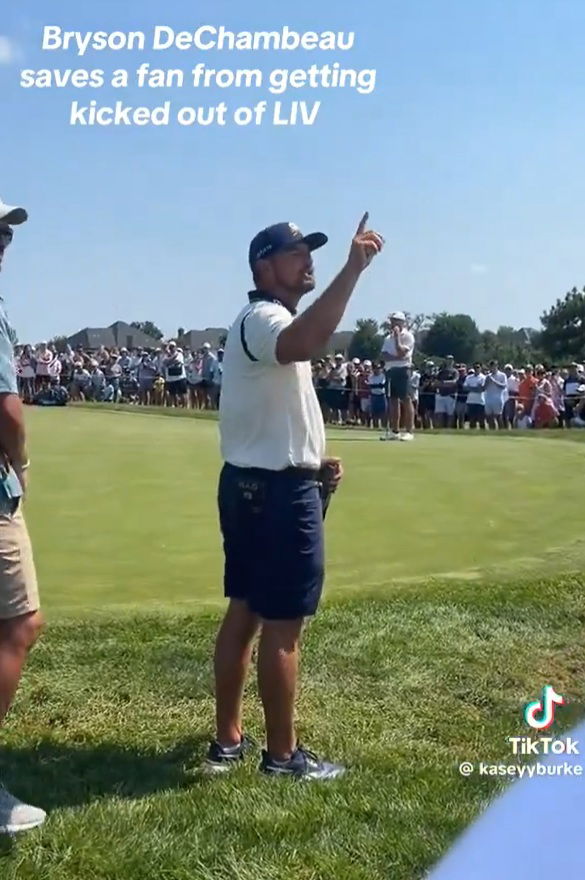 Bryson saves a golf fan from the boot