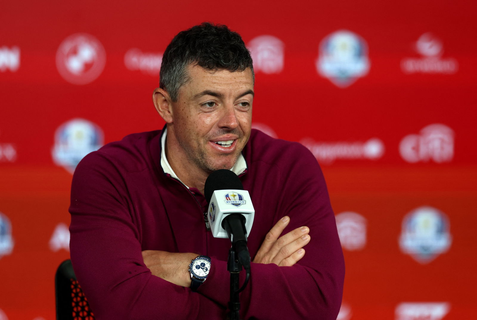McIlroy speaking to reporters at Bethpage