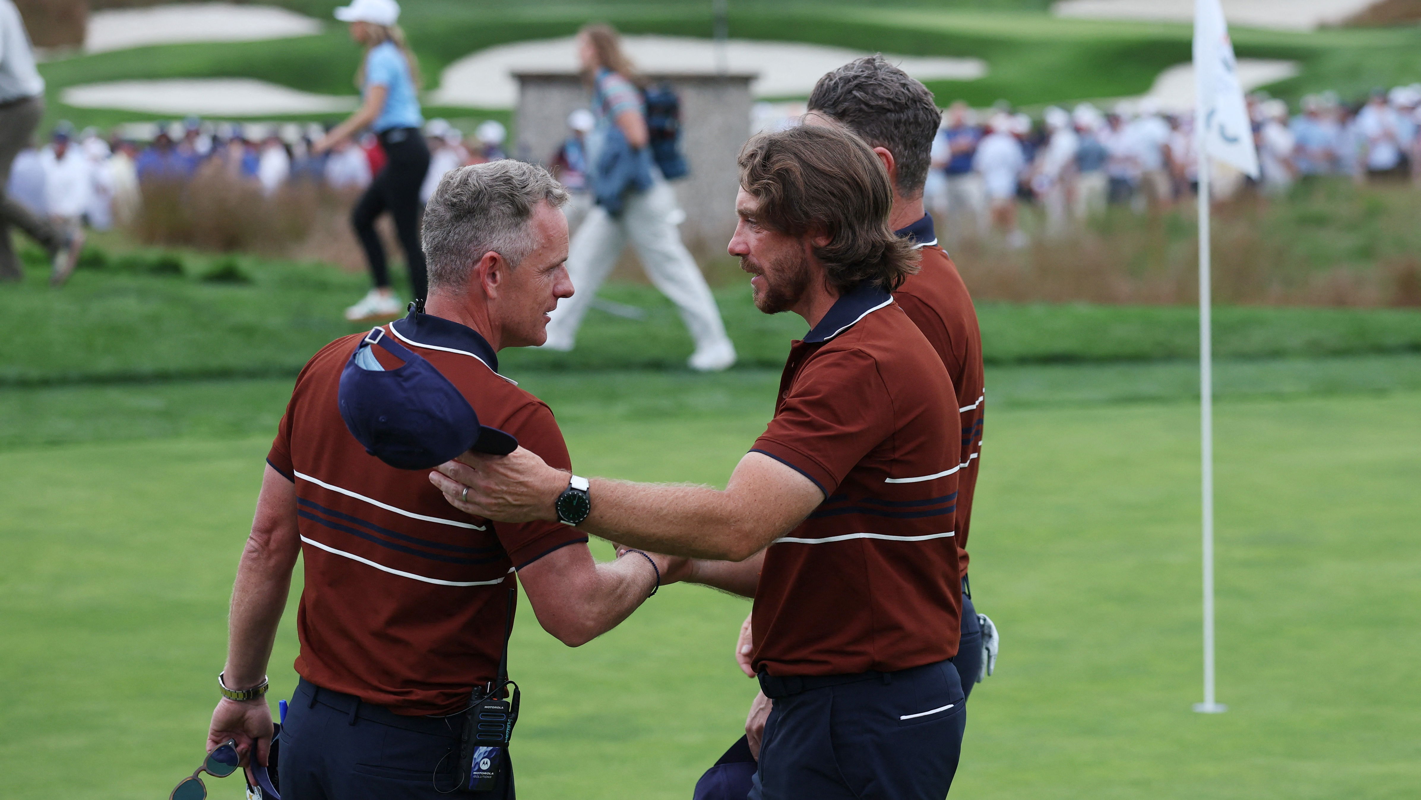 Luke Donald congratulates Tommy Fleetwood