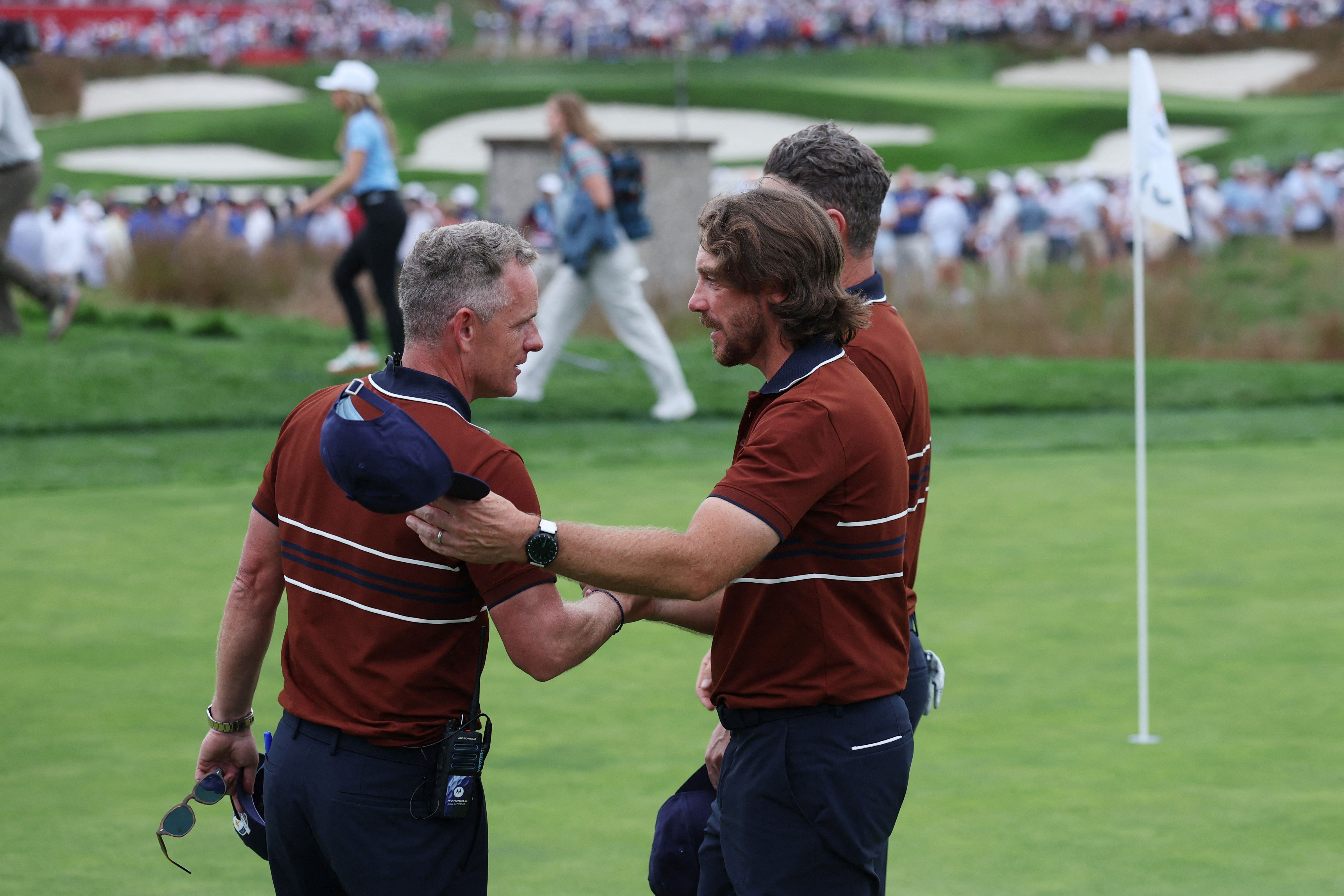 Luke Donald congratulates Tommy Fleetwood