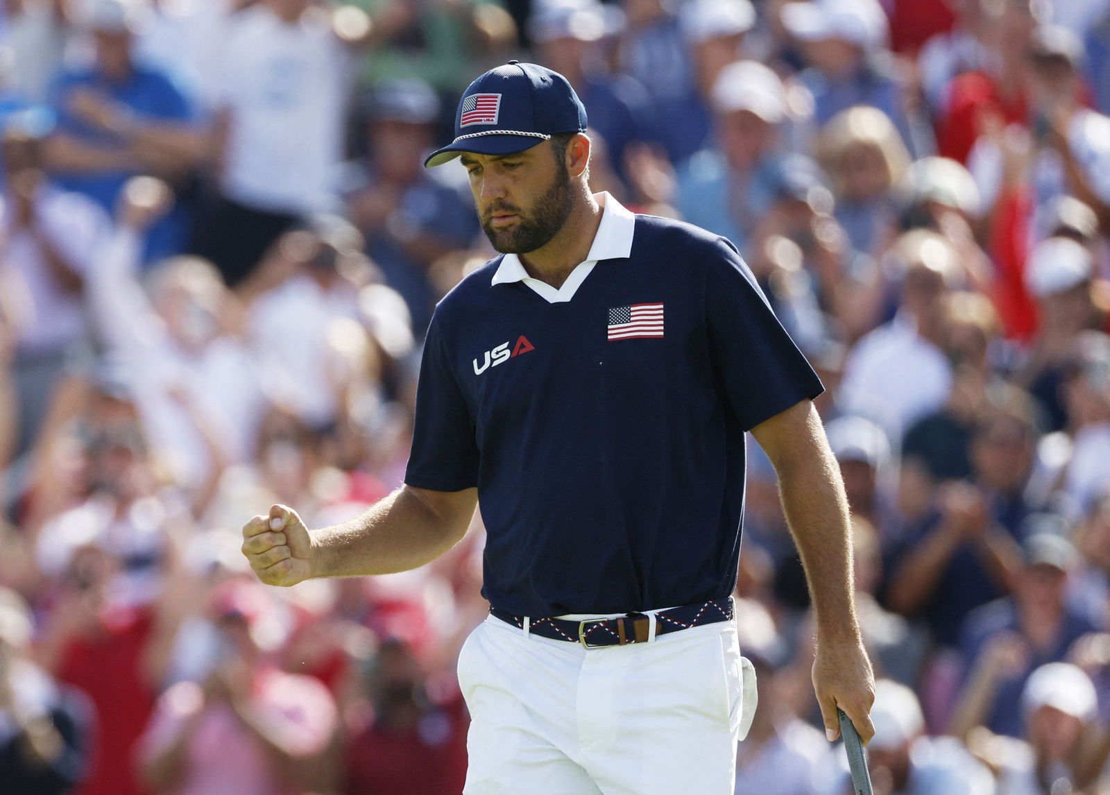 Scheffler in action at the 2025 Ryder Cup