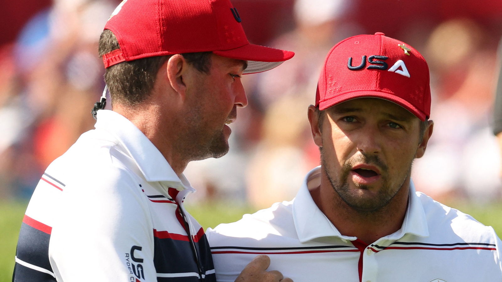 Keegan Bradley talks to Bryson DeChambeau