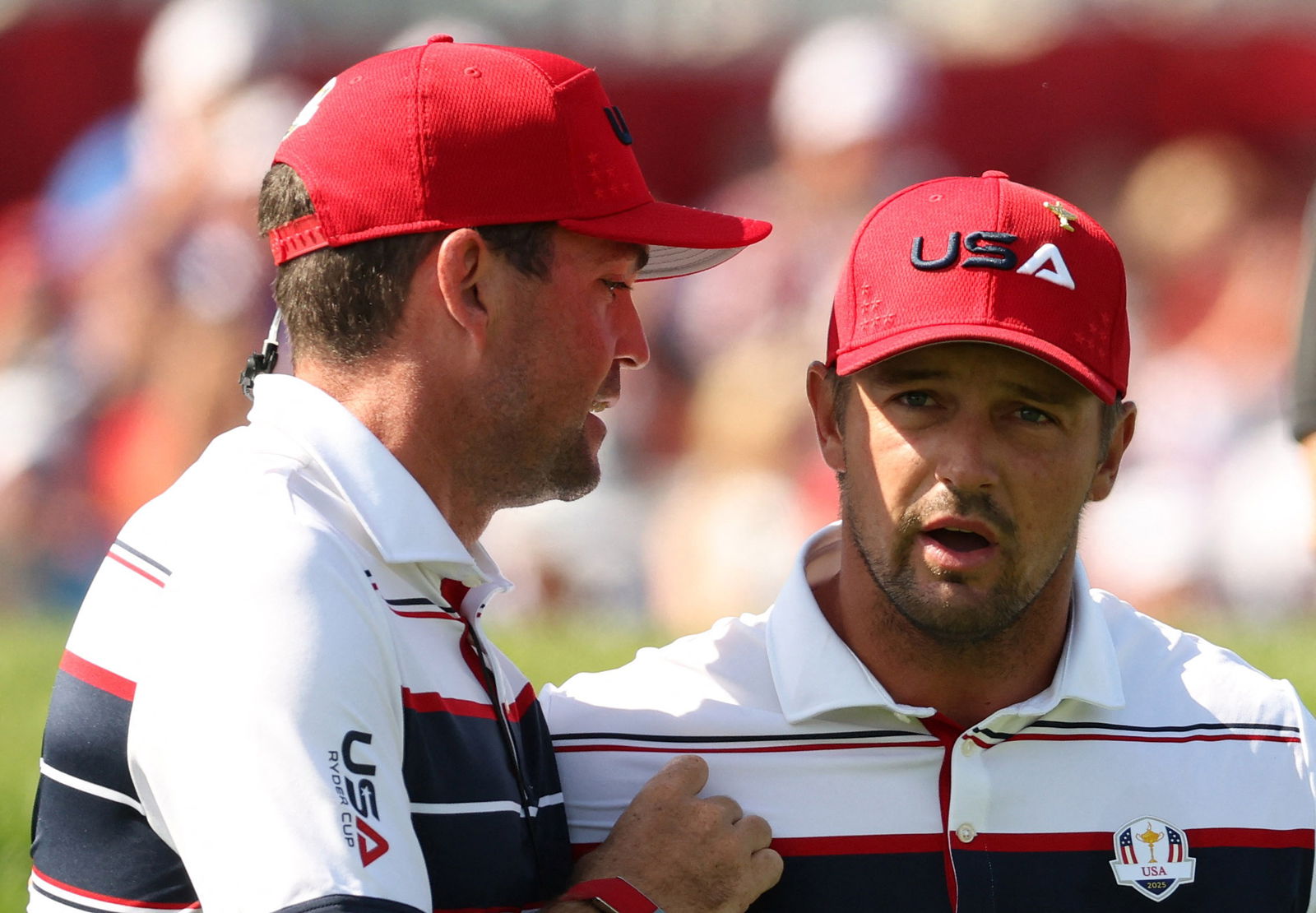 Keegan Bradley talks to Bryson DeChambeau