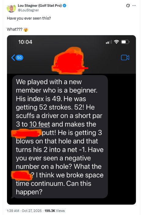 A beginner golfer made a net -1 on a par-3 (X/Twitter)