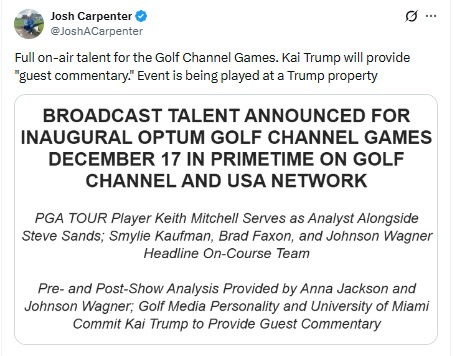Kai will provide guest commentary at Golf Channel Games