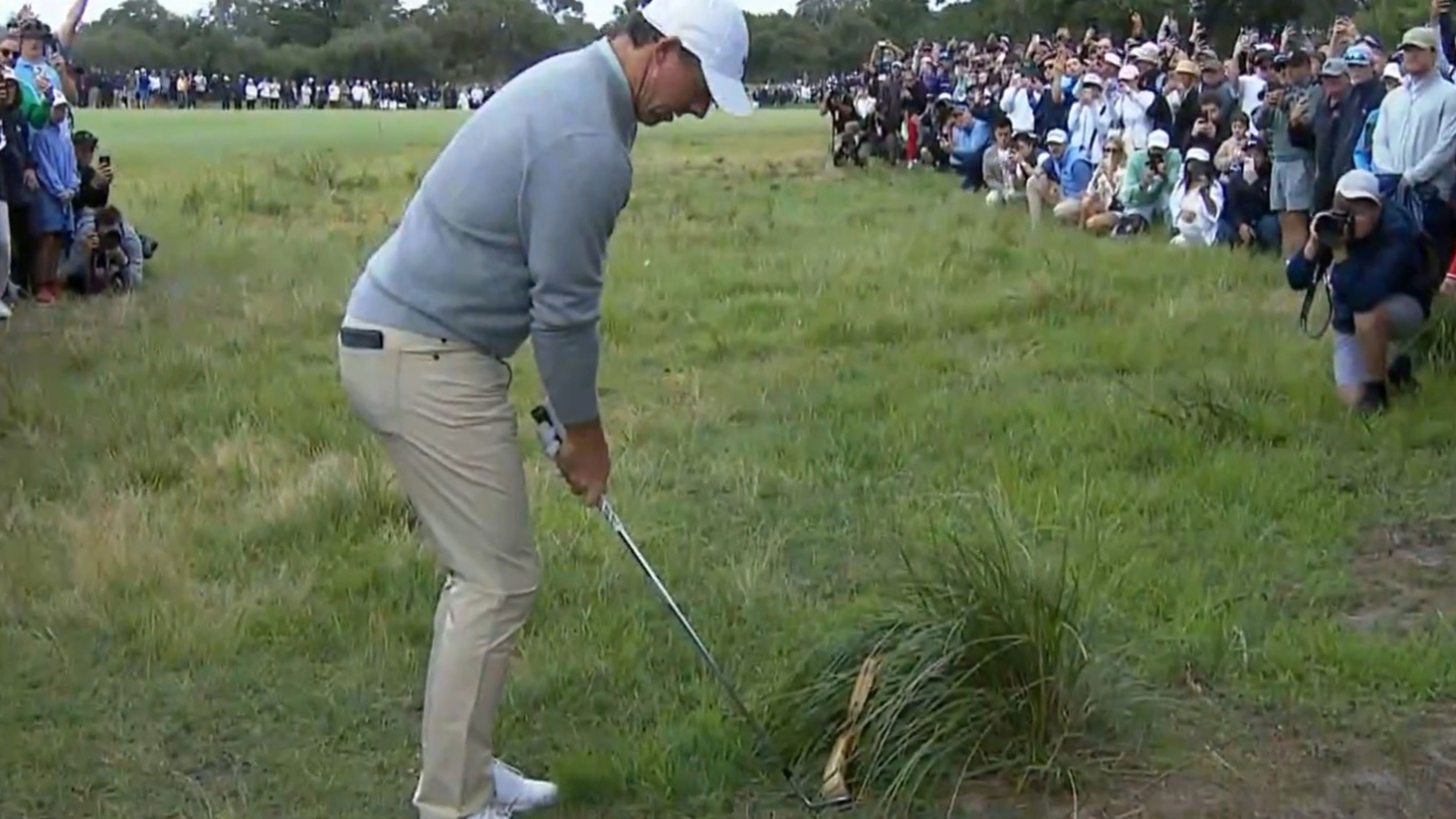 Rory McIlroy hits off a banana peel (X/Twitter)