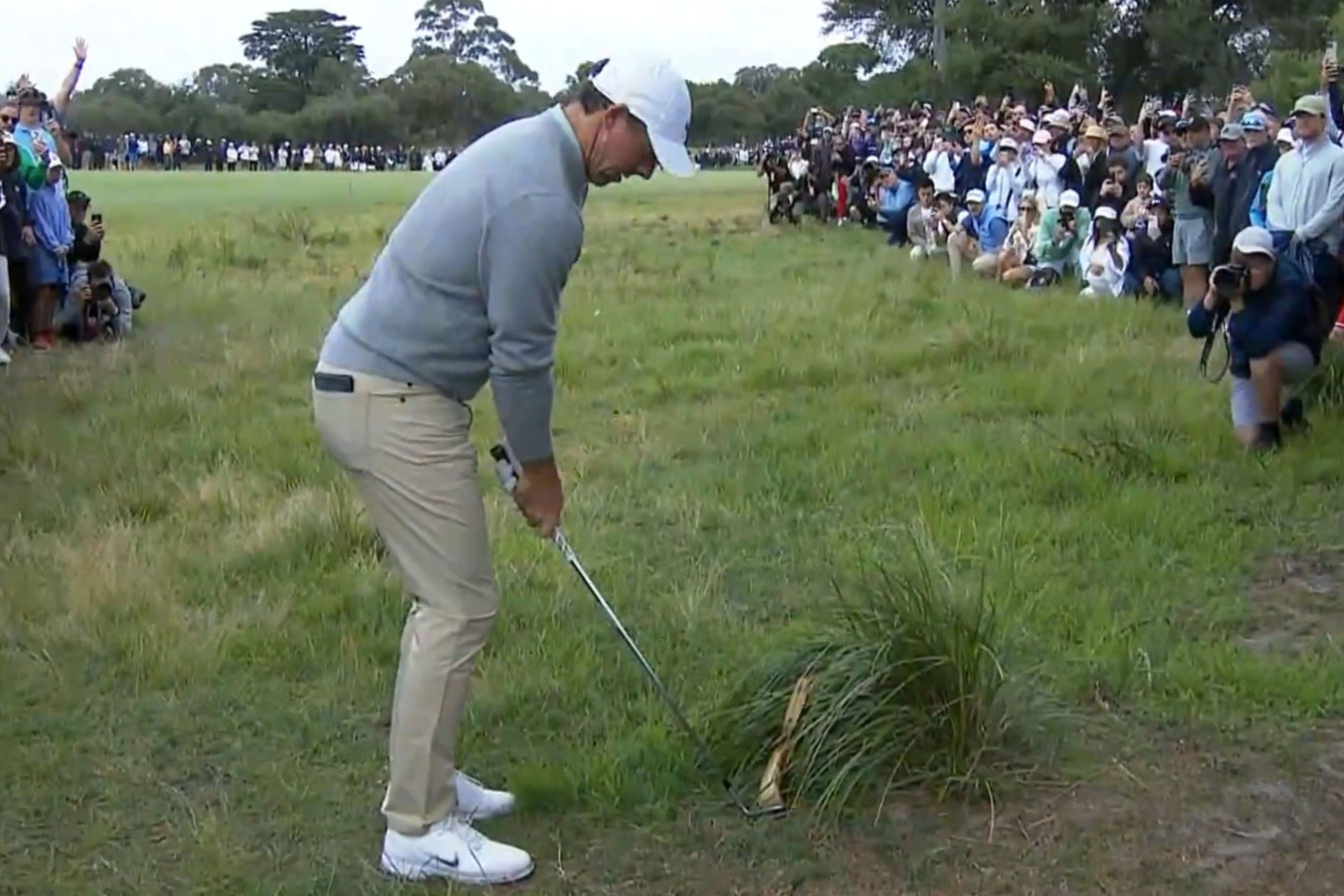 Rory McIlroy hits off a banana peel (X/Twitter)