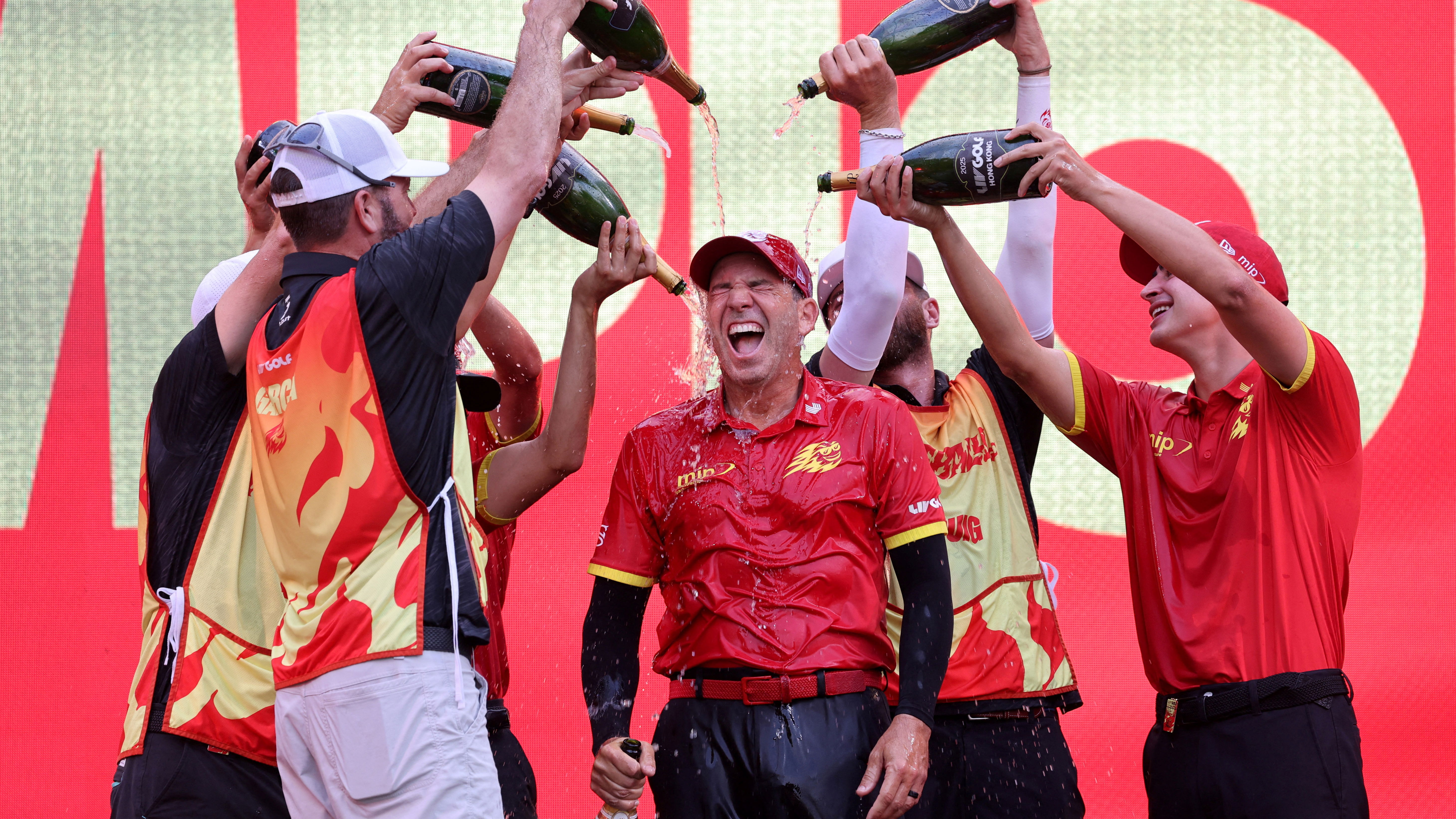 Sergio Garcia celebrates with his LIV Golf team