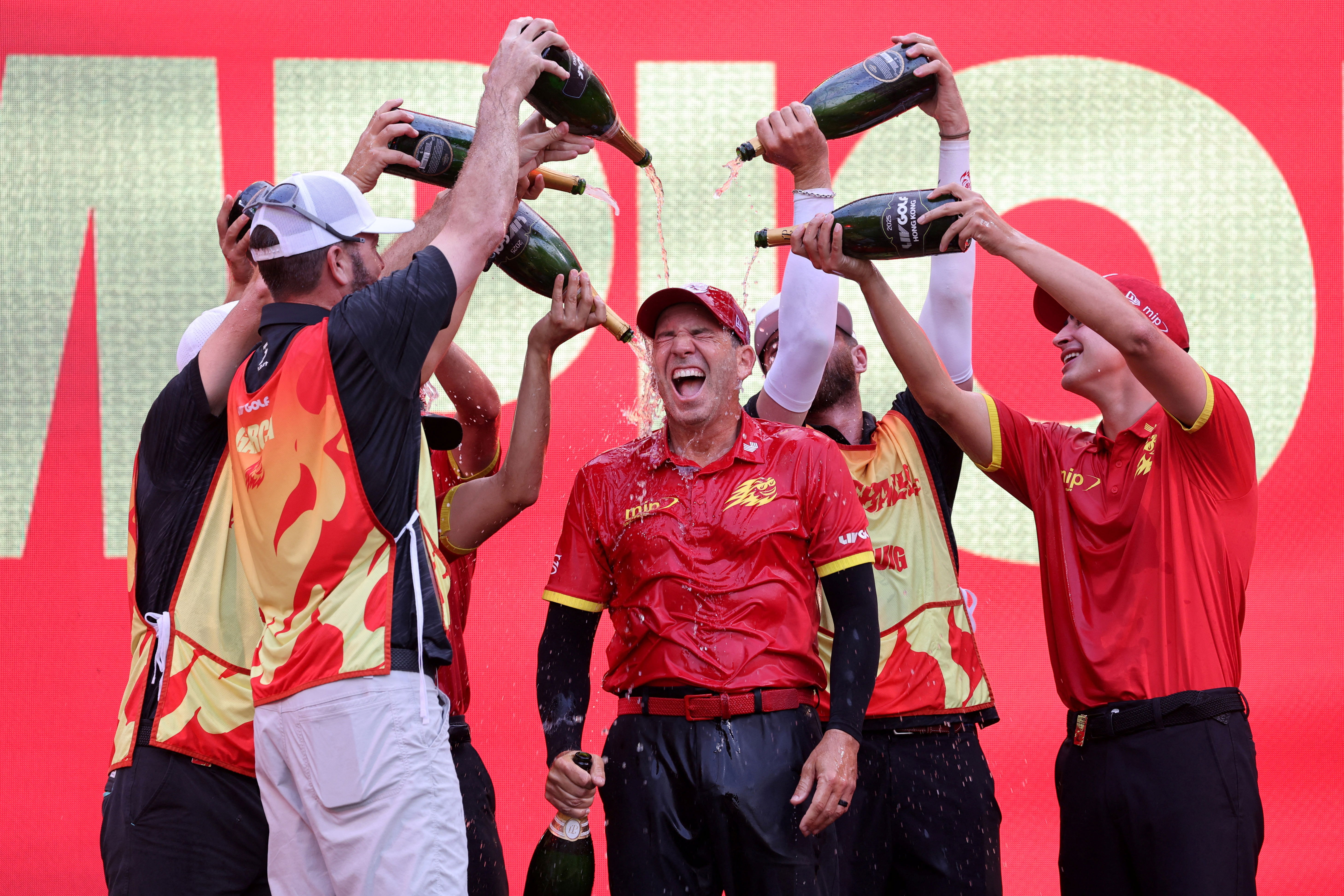 Sergio Garcia celebrates with his LIV Golf team