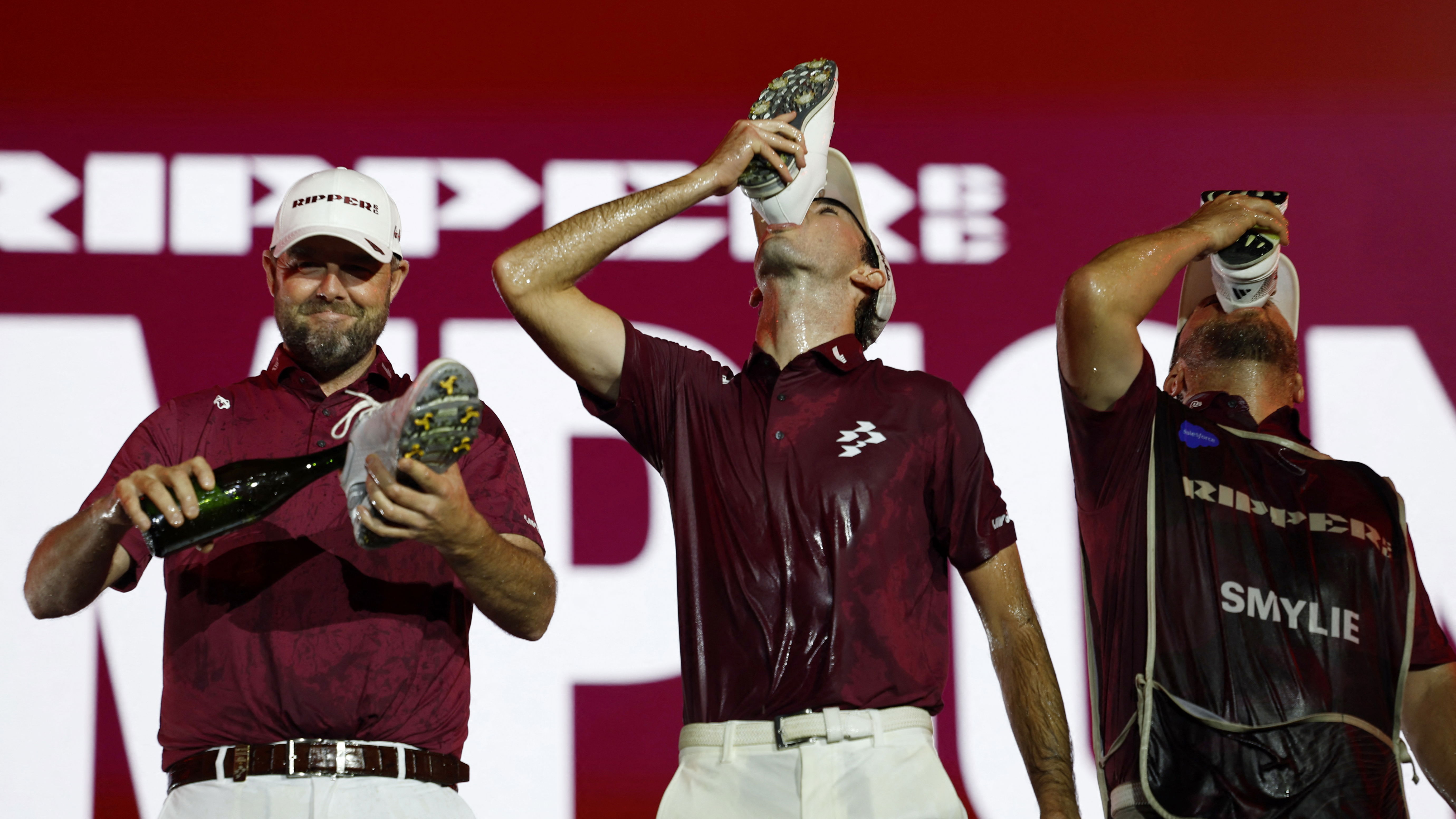 Elvis Smylie does a shoey on stage with Ripper GC