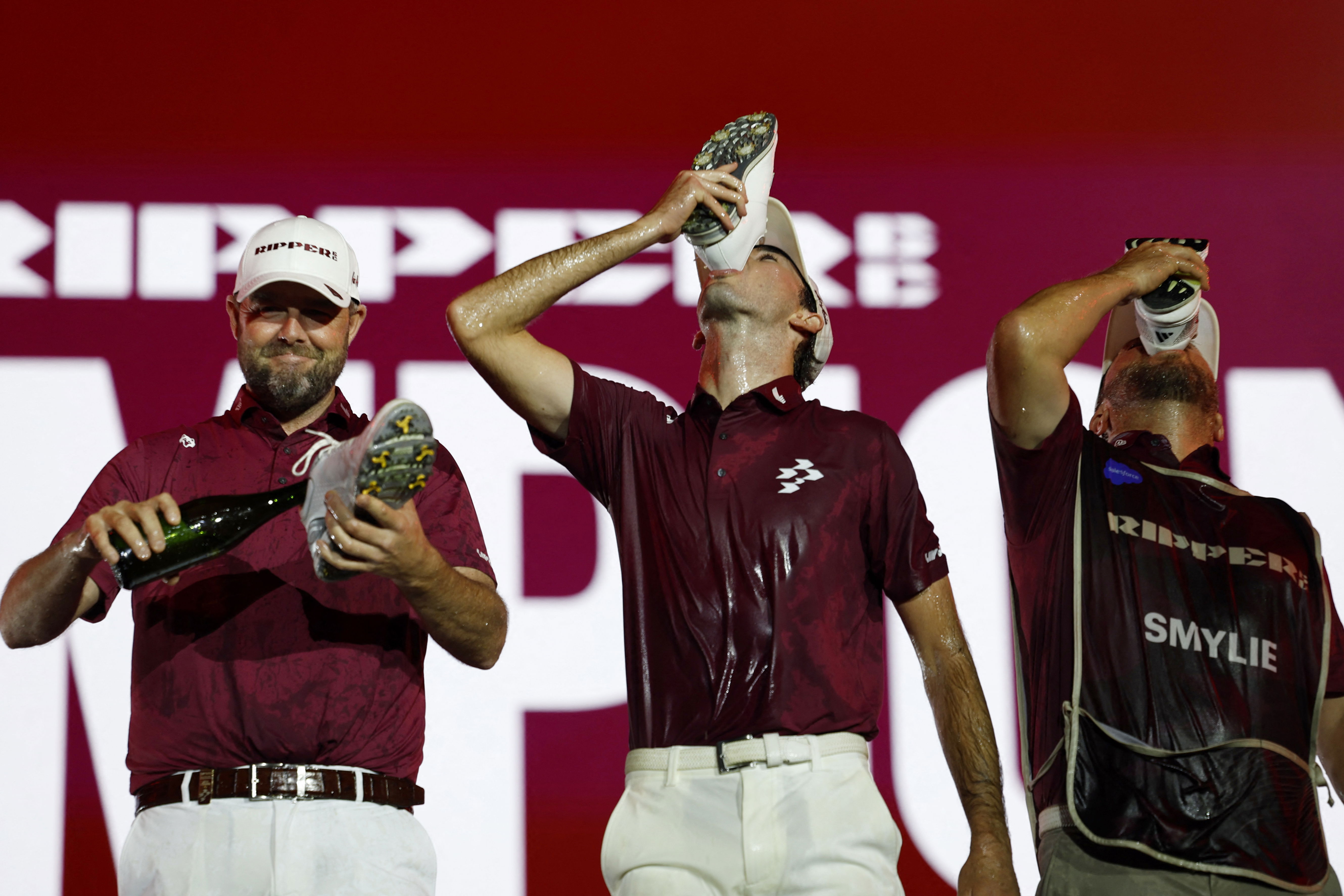Elvis Smylie does a shoey on stage with Ripper GC