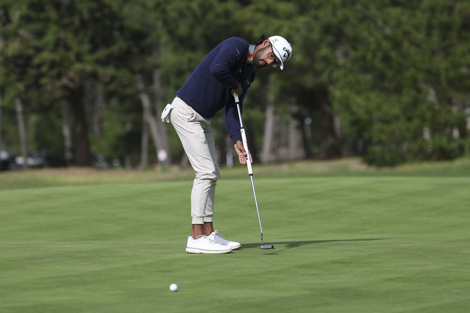 Akshay Bhatia putts on the sixth hole during the second round of the AT&T Pebble Beach Pro-Am golf tournament at Spyglass Hill Golf Course