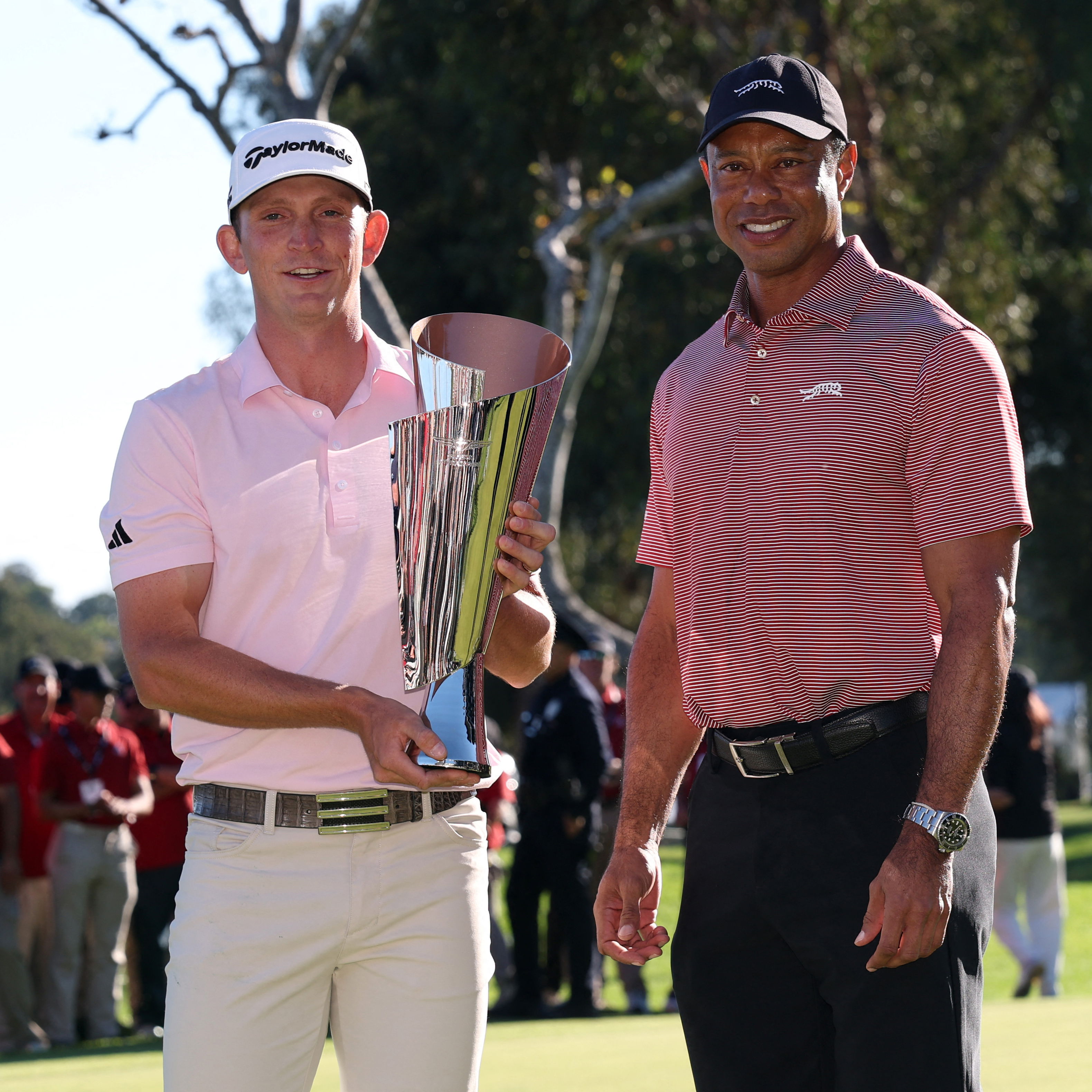 Bridgeman with Woods on the 18th green