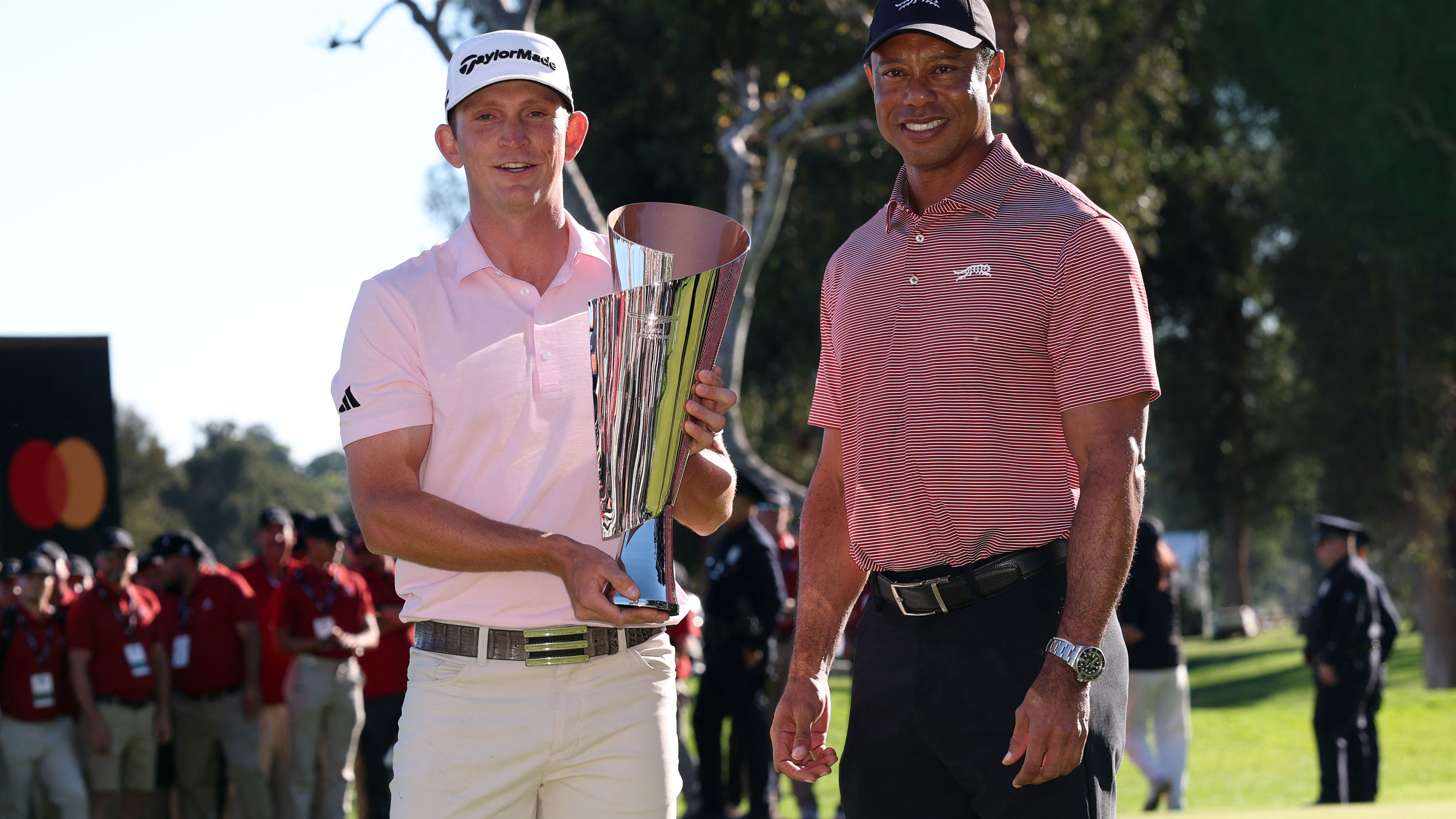 Bridgeman with Woods on the 18th green