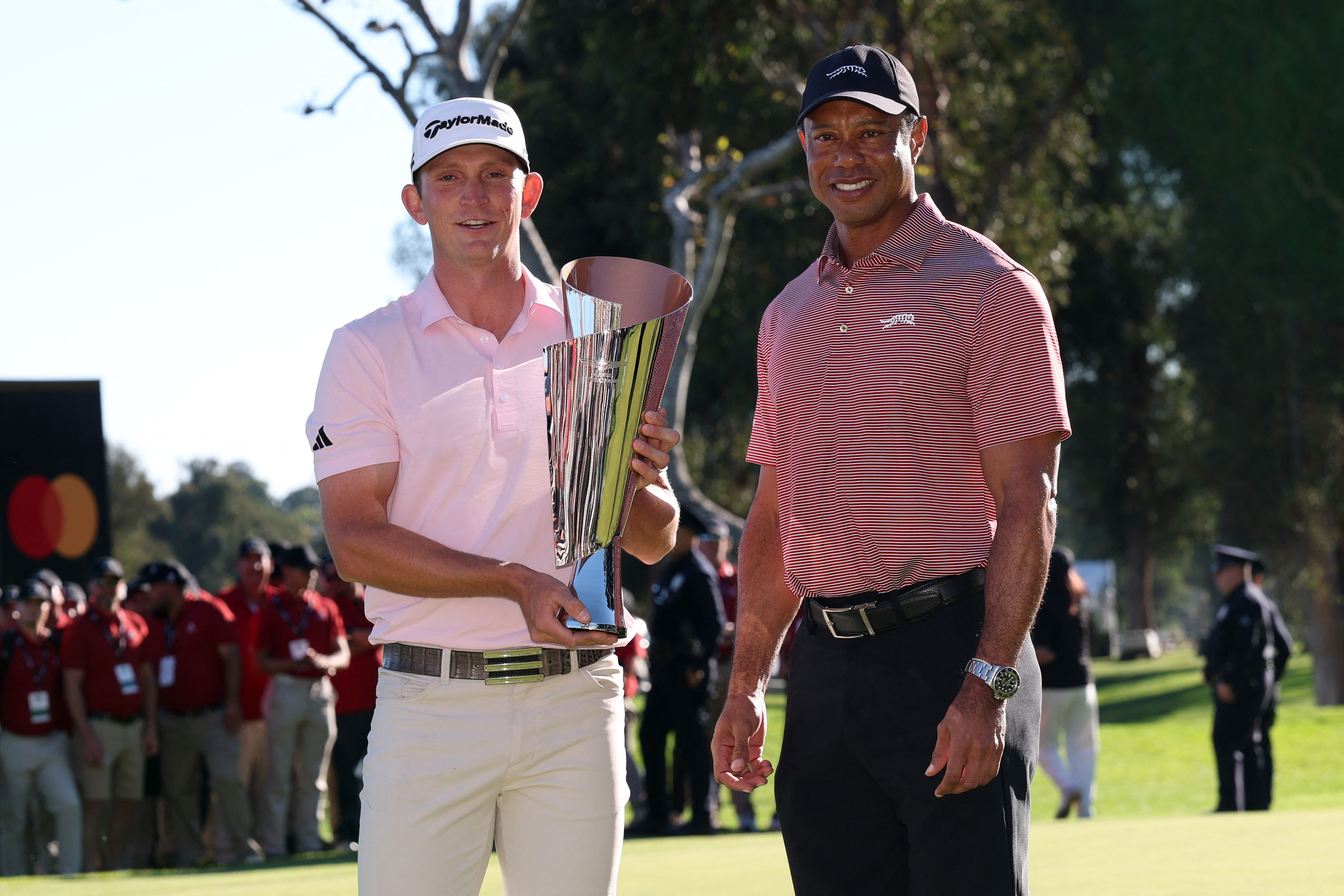 Bridgeman with Woods on the 18th green