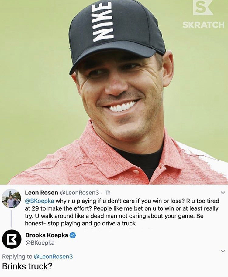 Brooks Koepka FIRES BACK at golf fan's critical tweet about his game