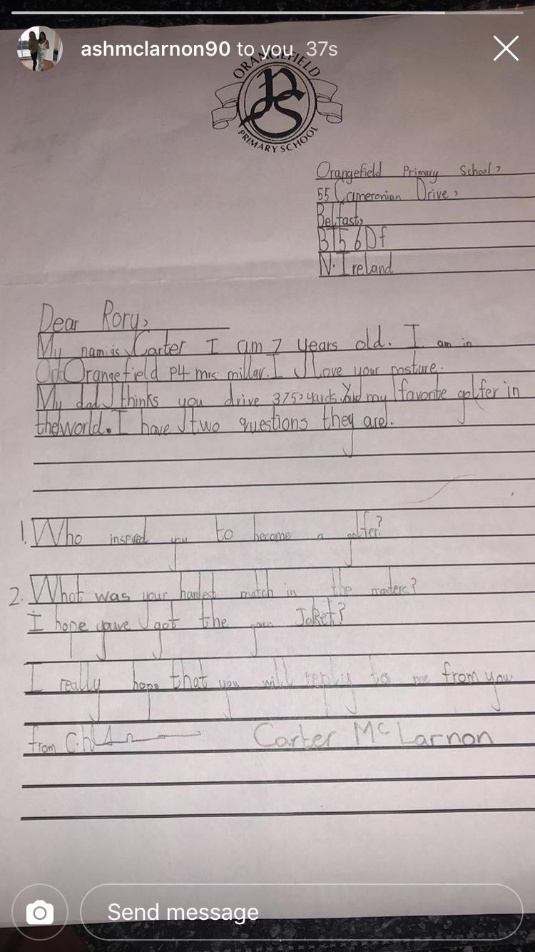 Rory McIlroy responds to young fan and budding golfer's letter...