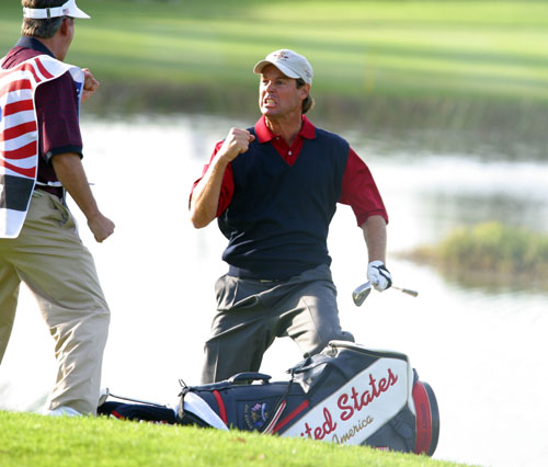 Azinger holes out from a bunker to halve his match at The Belfry