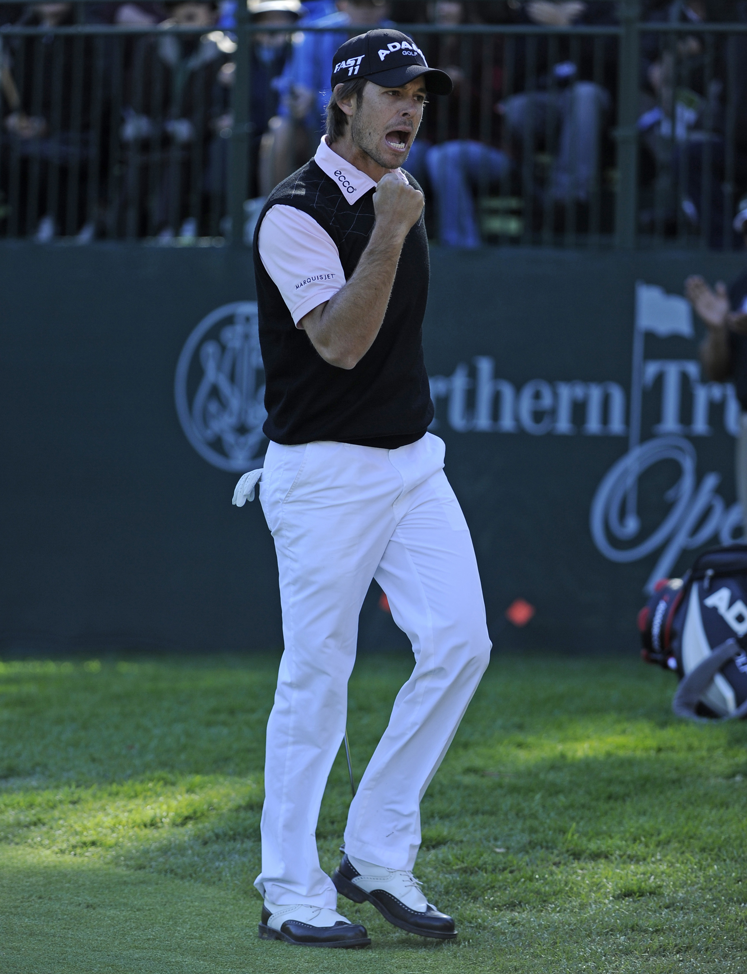Aaron Baddeley celebrates his &quot;comfortable&quot; LA Open win. See what I did there?