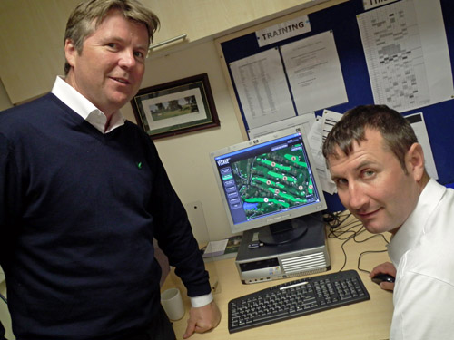 Phil Lewin (left) of GPSI with Gary Silcock showing how The Belfry can now control where golf cars can go on the course using Visage's map-based computer application