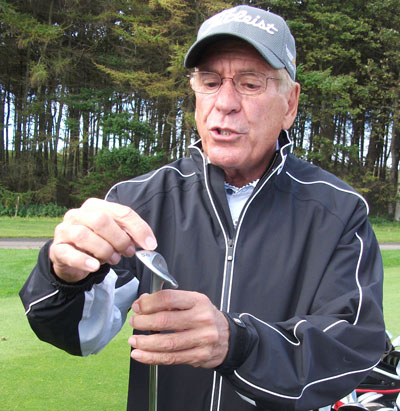 Bob Vokey points out the bounce in one of his new Titleist SM4 wedges