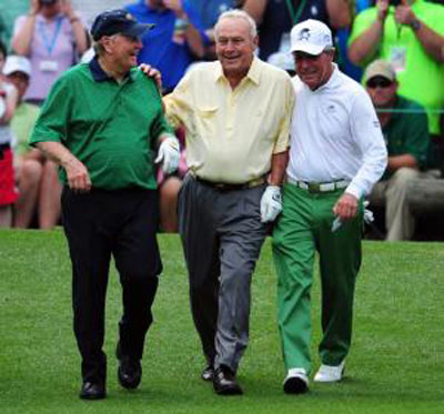The Big Three at yesterday's par-3 Contest from the left Nicklaus, Palmer and Player