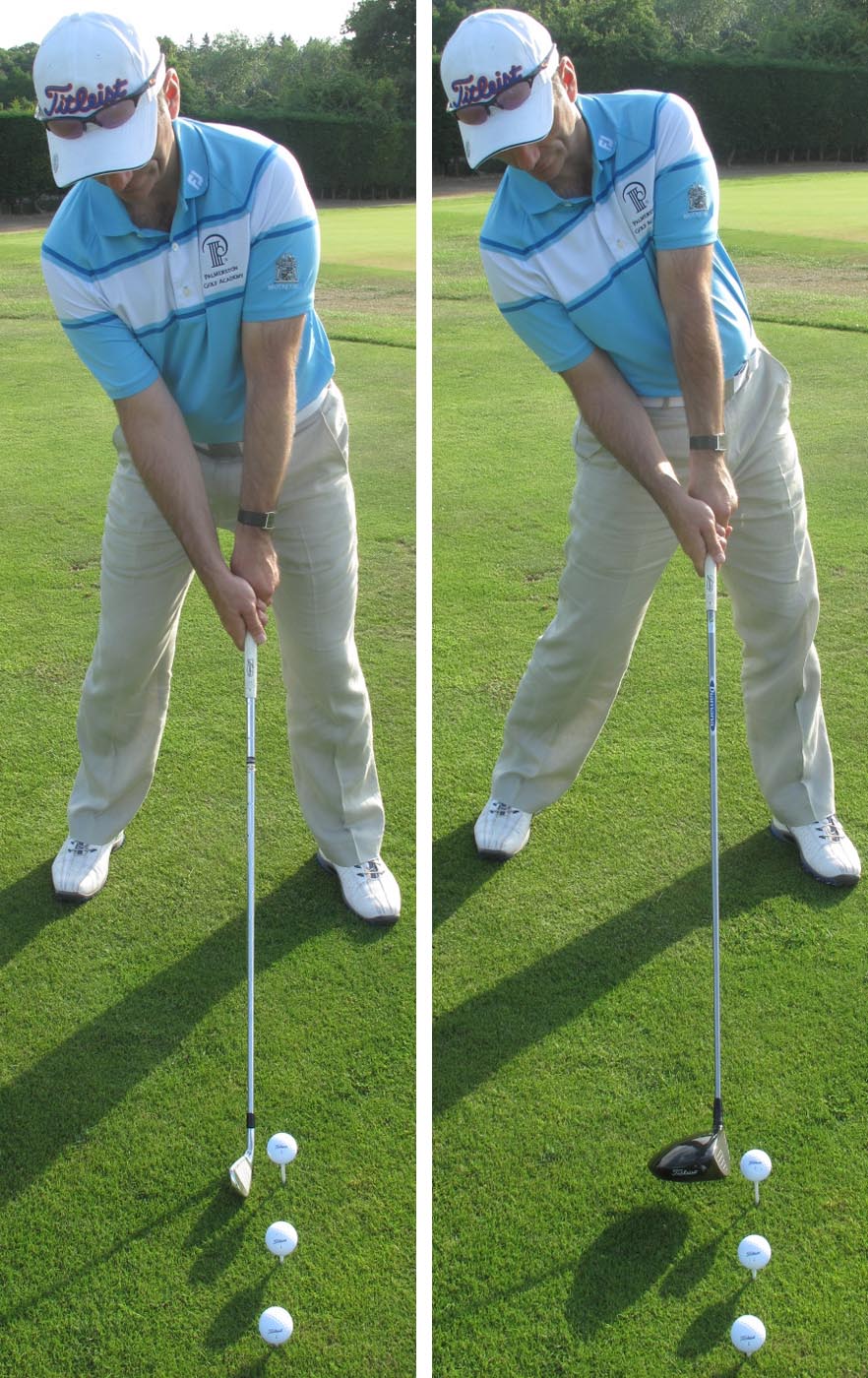 Use an iron or driver to exaggerate hitting up on the ball 