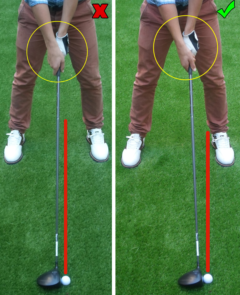 Fig.2 - Make sure your right hand isn't turning over at address or impact and keep the ball forward in your stance (click to enlarge)